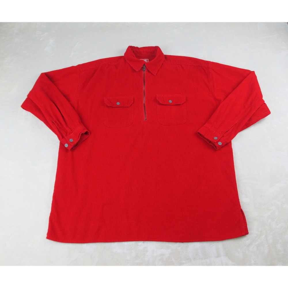 VINTAGE‎ Marlboro Shirt Jacket Mens Large Red Corduroy Cowboy Heavy Pullover*